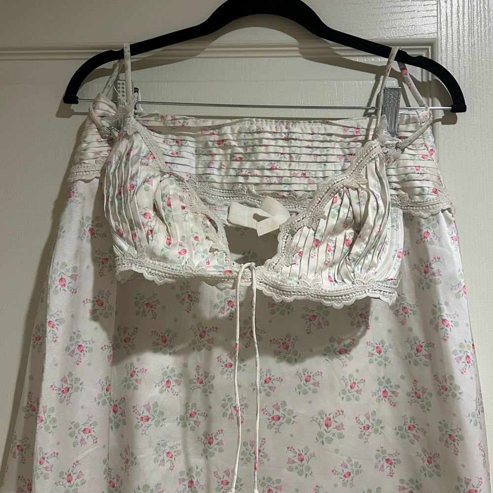 For Love And Lemons Pink and Cream Chemise with Lace Trim